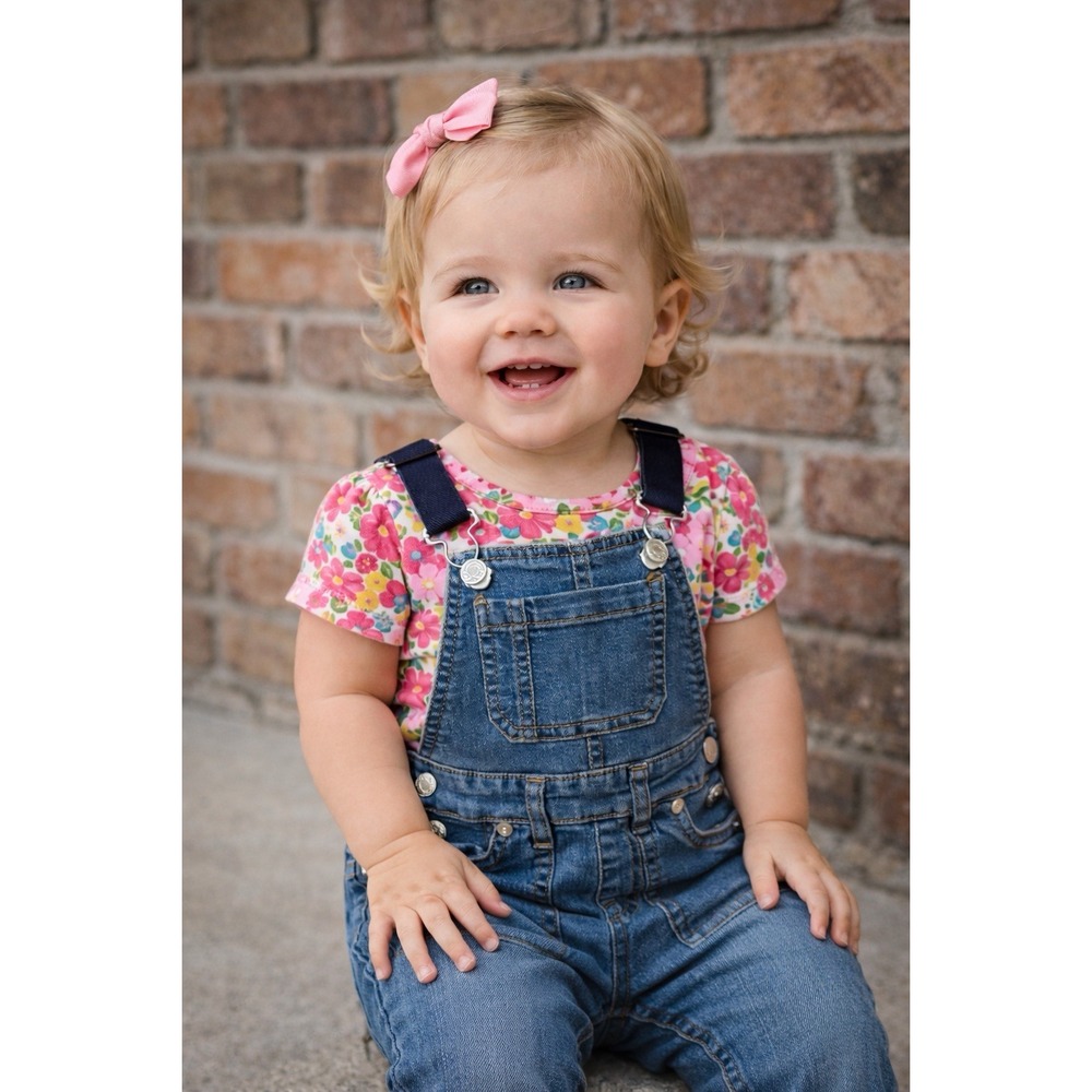 7 For All Mankind Baby Girl Denim Overalls Bib 12M Blue Adjustable Straps